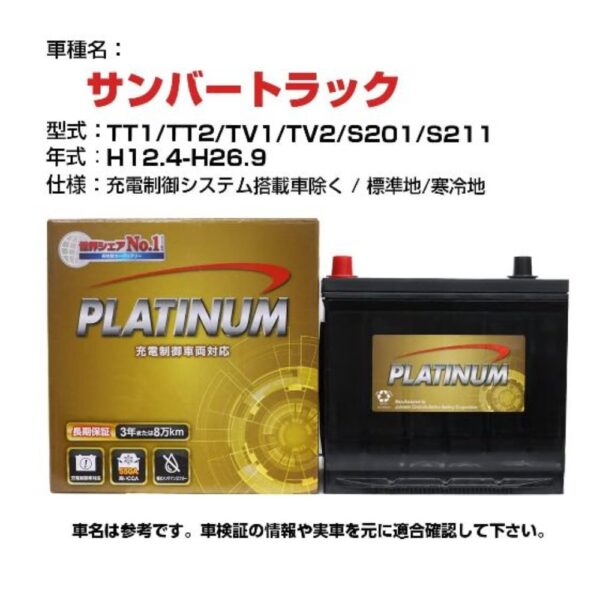 スバルサンバートラック用バッテリー(TT1/TT2/TV1/TV2/S201/S211/H12.4-H26.9 2WD/4WD) - 画像 (2)